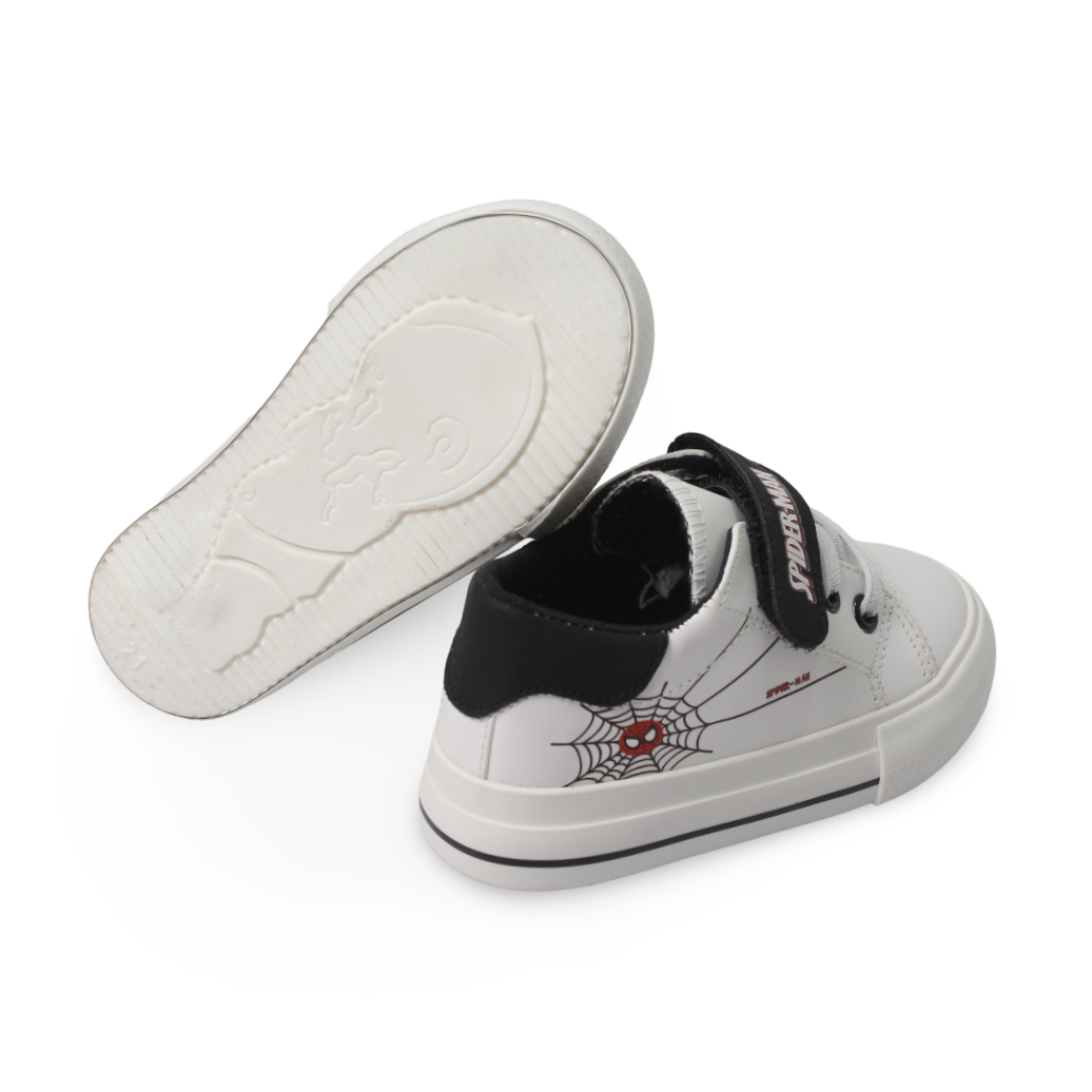 Baby Boys Leather Sneakers – Black & White "Spider-Man" Print