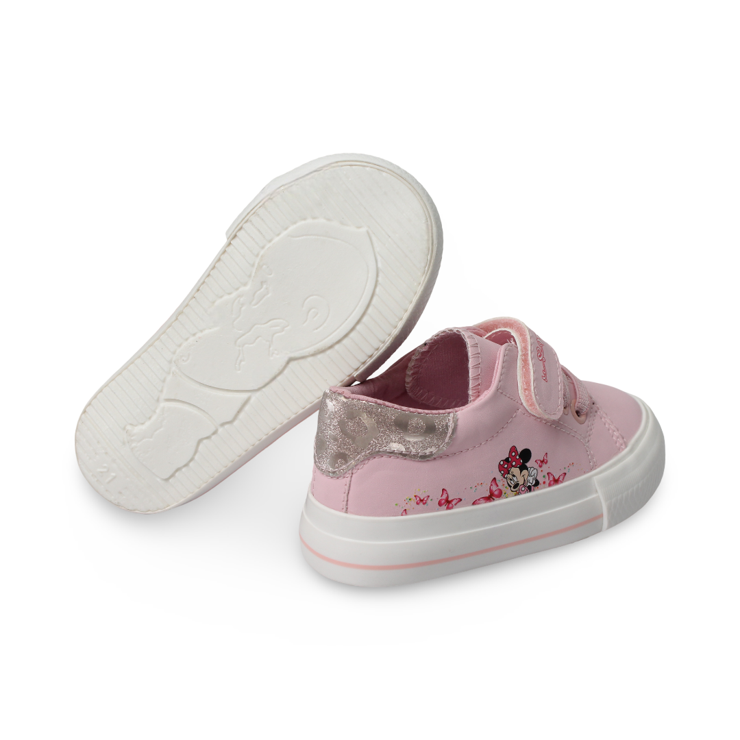 Baby Girls Leather Sneakers – Pink with Minnie Mouse Print