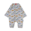 Baby Boys Cotton Footless Onesie – Off-White with Dino Racing Cars Print