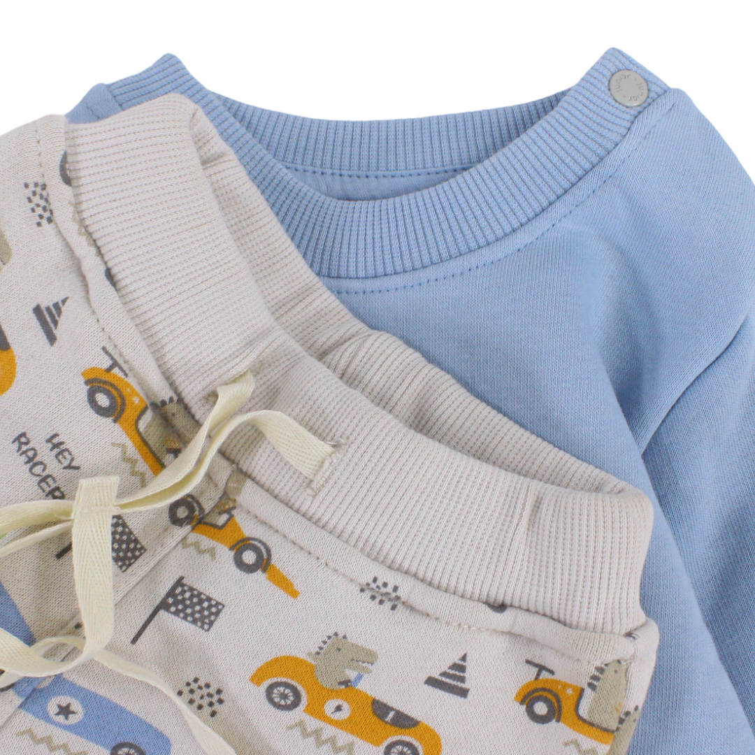 Baby Boys Cotton Pajama – Baby Blue with ”Hey Racer” Print