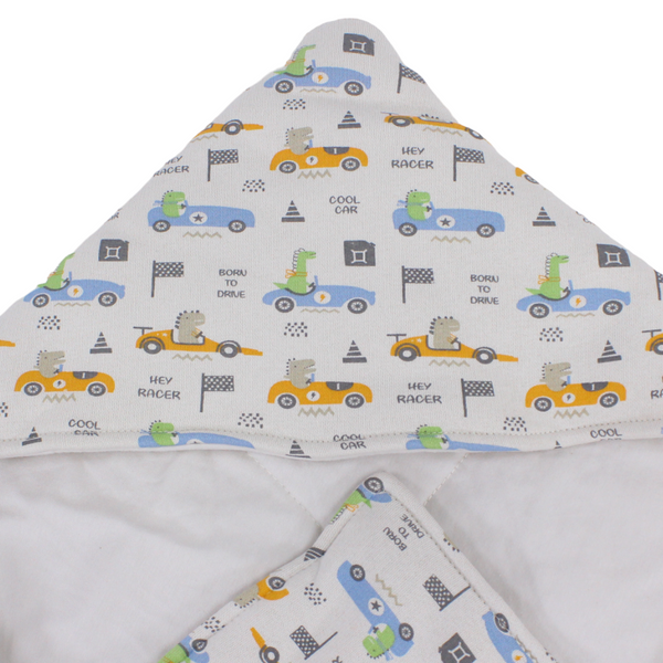 Cotton Baby Blanket – Off-White with “Hey Racer” Print