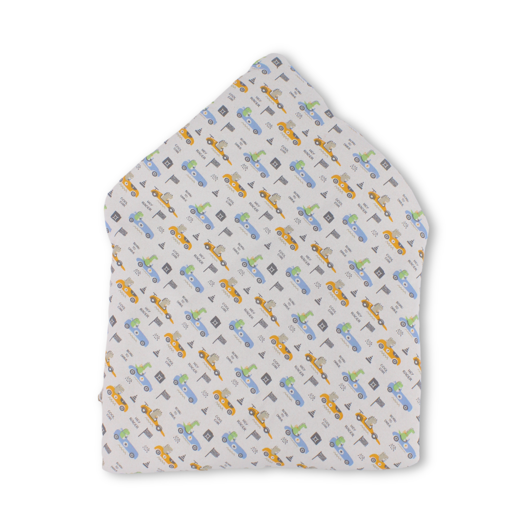 Cotton Baby Blanket – Off-White with “Hey Racer” Print