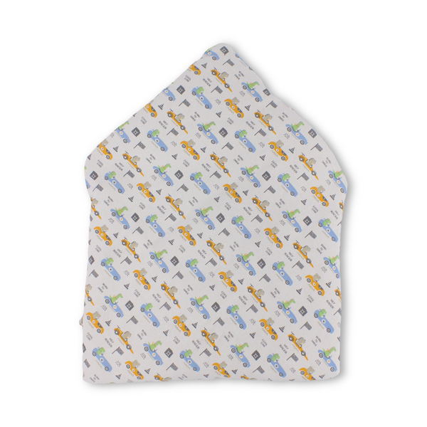 Cotton Baby Blanket – Off-White with “Hey Racer” Print