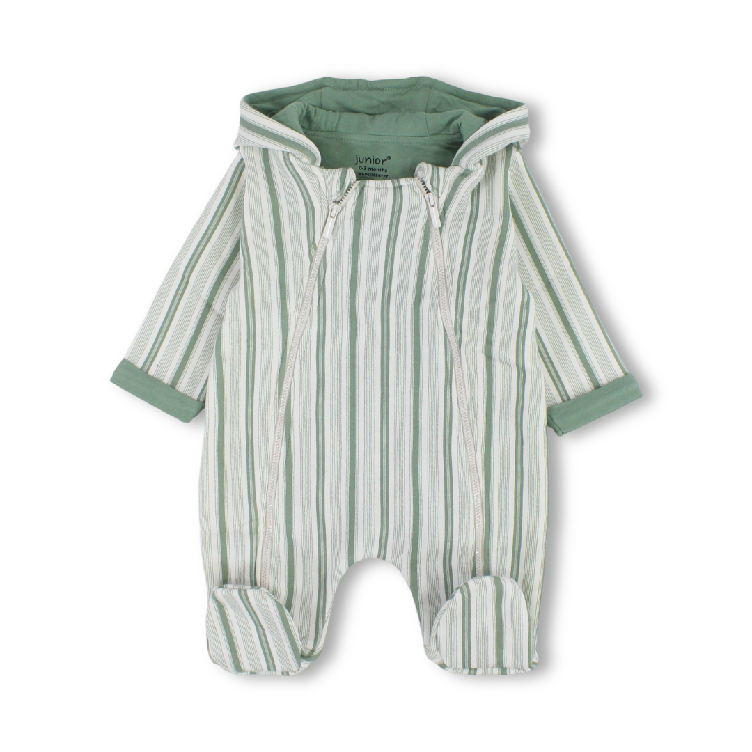 Baby Boys Cotton Hooded Baby Footie – Striped Mint