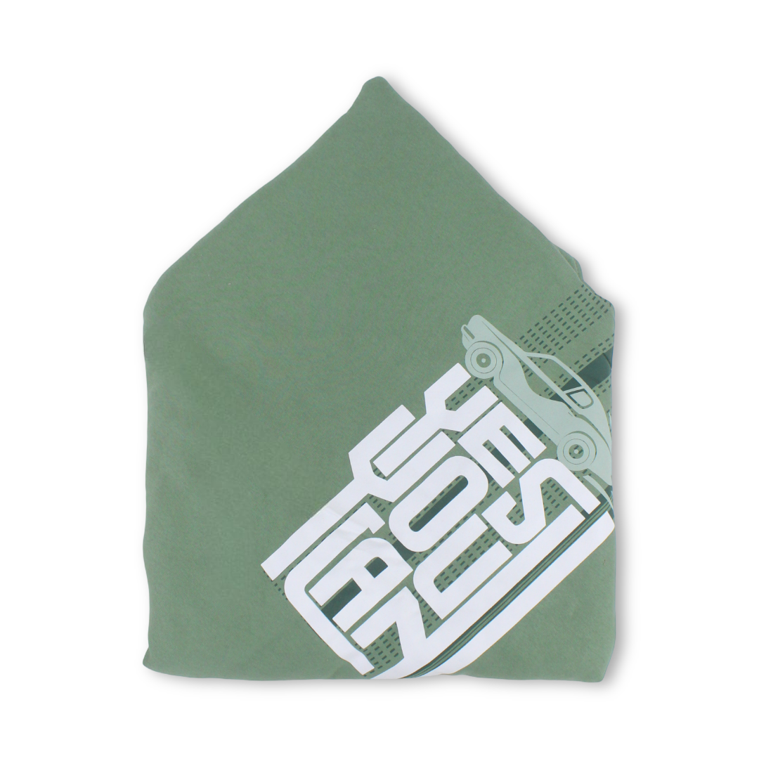 Cotton Baby Blanket – Mint with “Race” Print