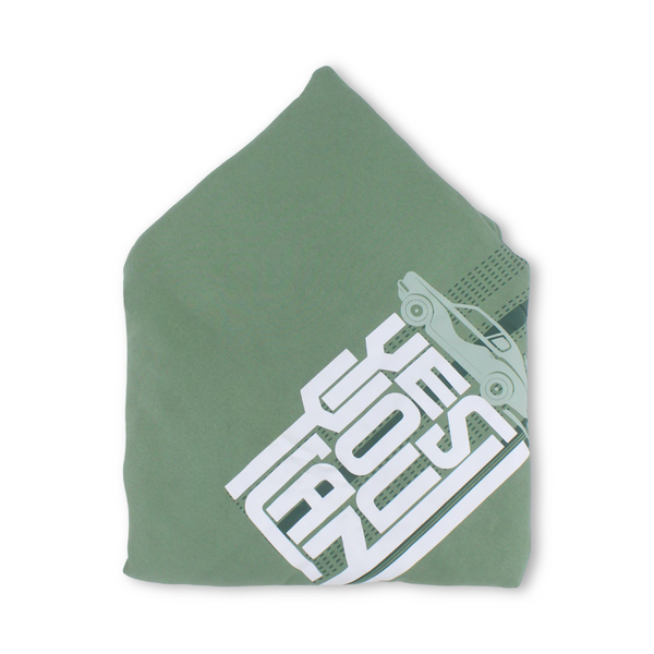 Cotton Baby Blanket – Mint with “Race” Print