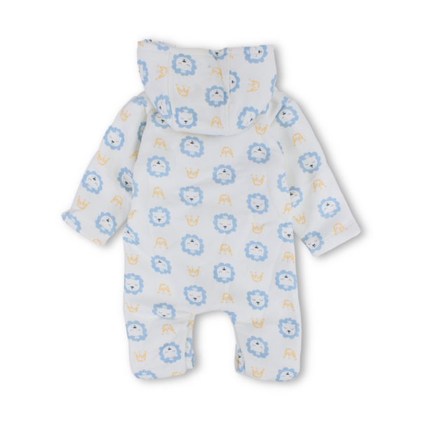 Baby Boys Cotton Hooded Baby Footie – Off White with Lions Print