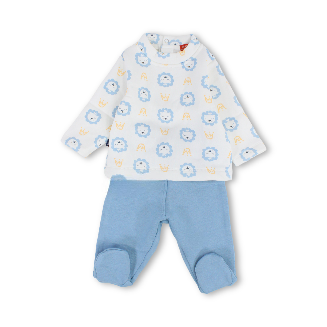 Baby Boys Cotton Pajama – Off-White with Lions Print