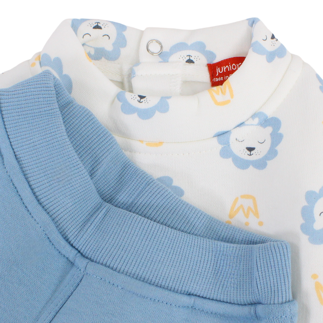 Baby Boys Cotton Pajama – Off-White with Lions Print