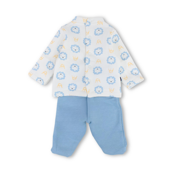 Baby Boys Cotton Pajama – Off-White with Lions Print
