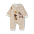 Baby Boys Cotton Baby Footie – Beige with “The Wild Gang“ Print