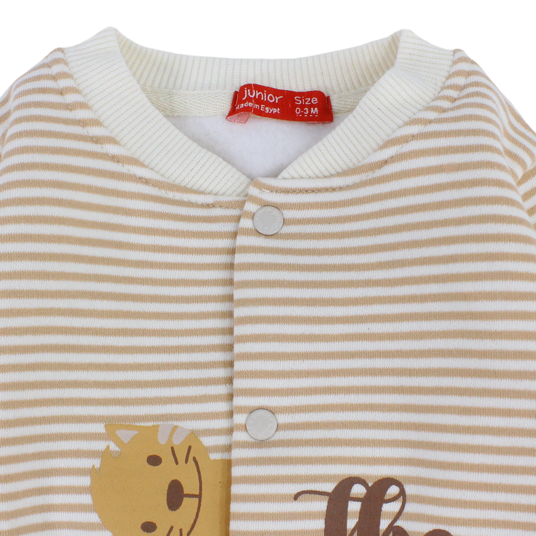 Baby Boys Cotton Baby Footie – Beige with “The Wild Gang“ Print