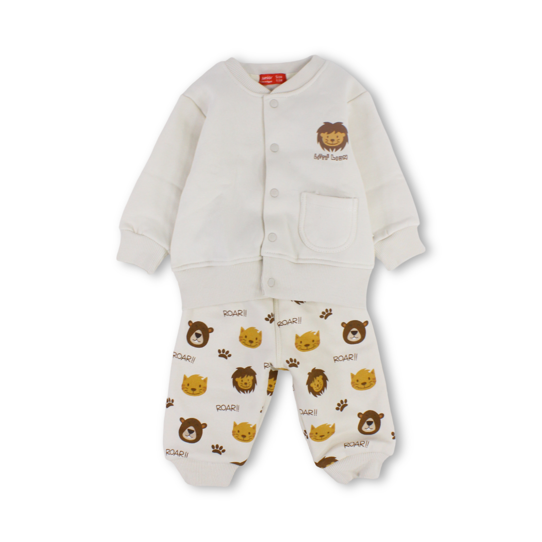 Baby Boys Cotton Pajama – Beige with Lion Print