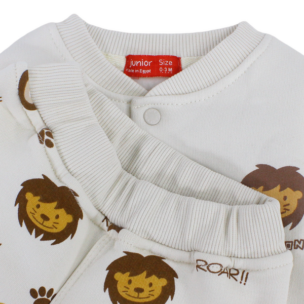 Baby Boys Cotton Pajama – Beige with Lion Print
