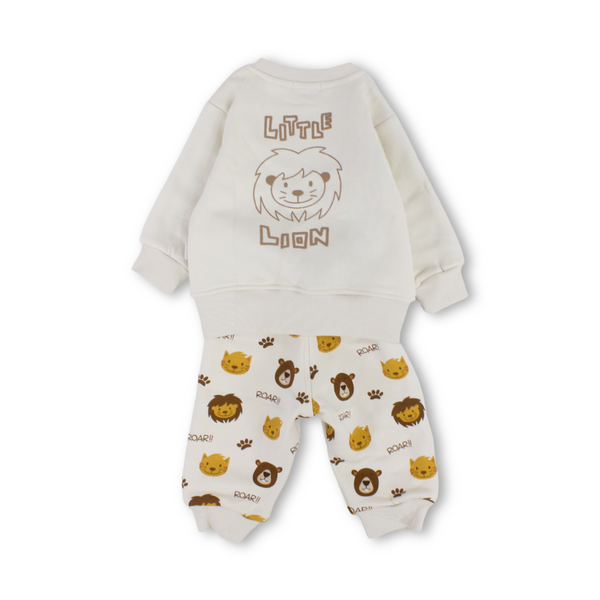 Baby Boys Cotton Pajama – Beige with Lion Print