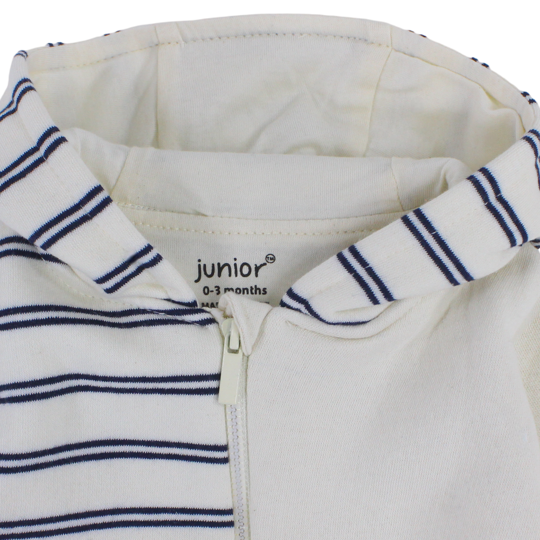 Baby Boys Cotton Hooded Baby Footie – Off-White with “Fun“ Print