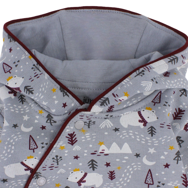 Baby Boys Cotton Hooded Baby Footie – Grey with Polar Bears Print