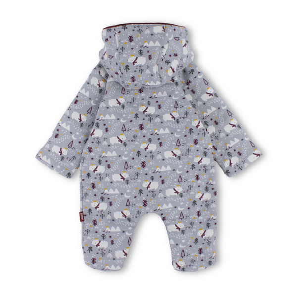 Baby Boys Cotton Hooded Baby Footie – Grey with Polar Bears Print