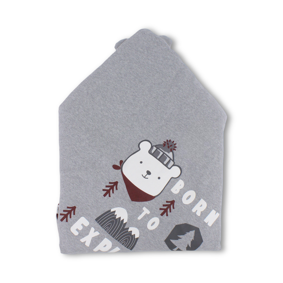 Cotton Baby Blanket – Grey with Bear Design