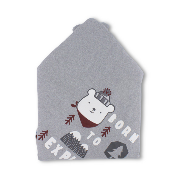 Cotton Baby Blanket – Grey with Bear Design