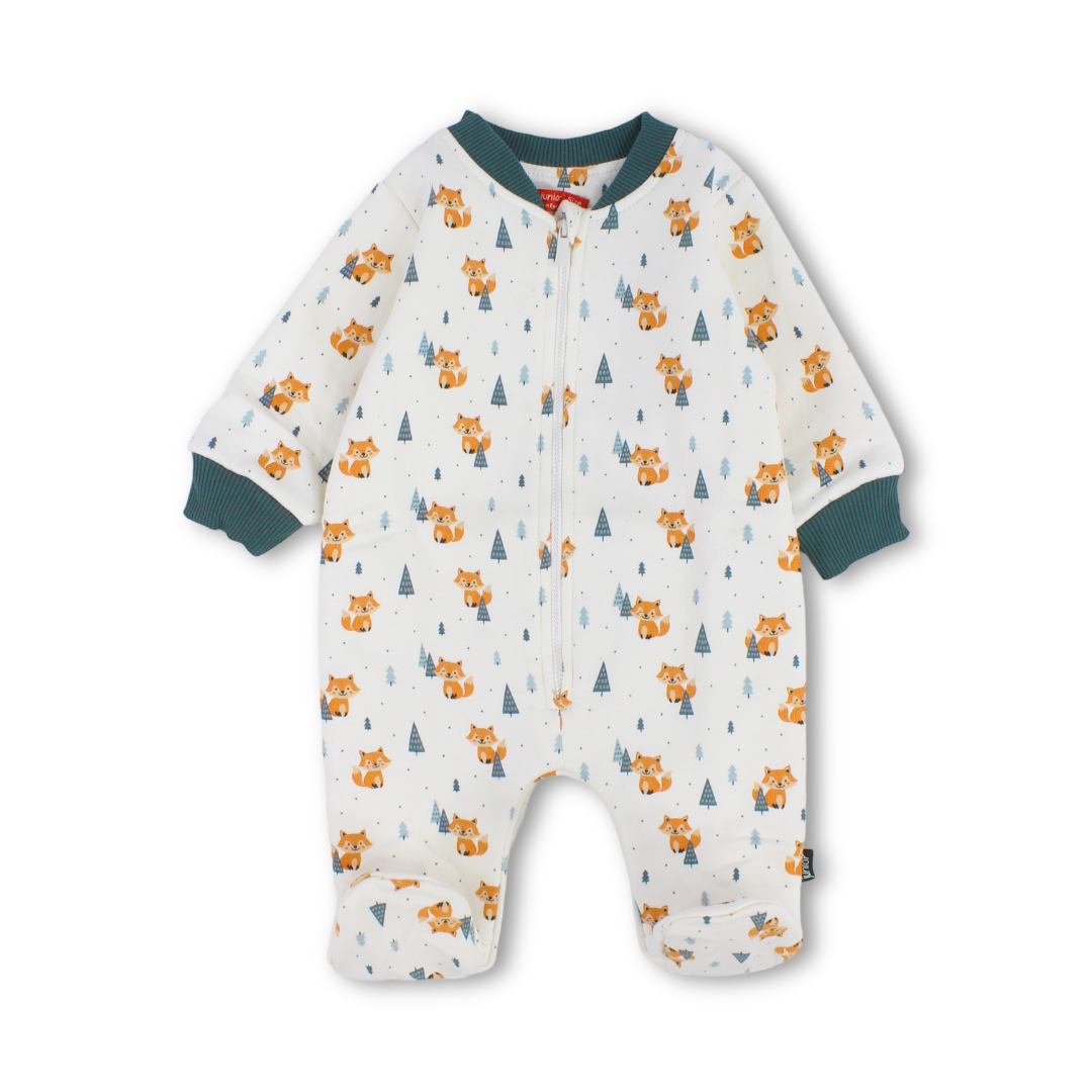 Baby Boys Cotton Baby Footie – Off-White with Fox Print
