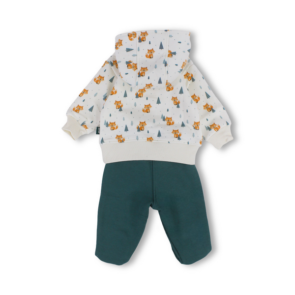 Baby Boys Cotton Hooded Pajama – Off-White with Fox Print
