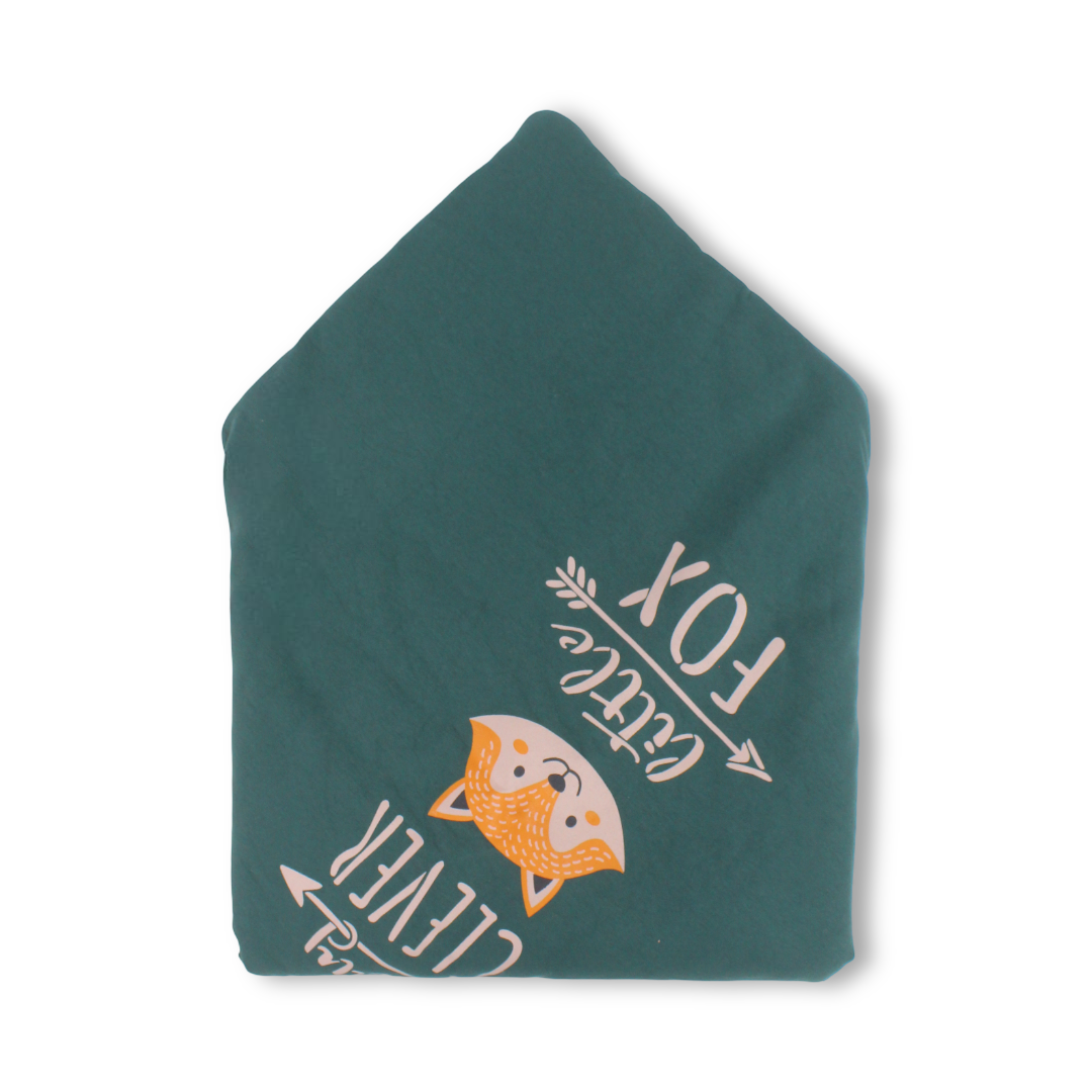 Cotton Baby Blanket – Teal with "Wild Foxie" Embroidery