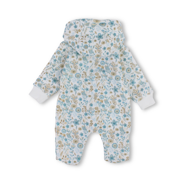 Baby Boys Cotton Hooded Baby Footie – Off-White with “Bloom“ Embroidery