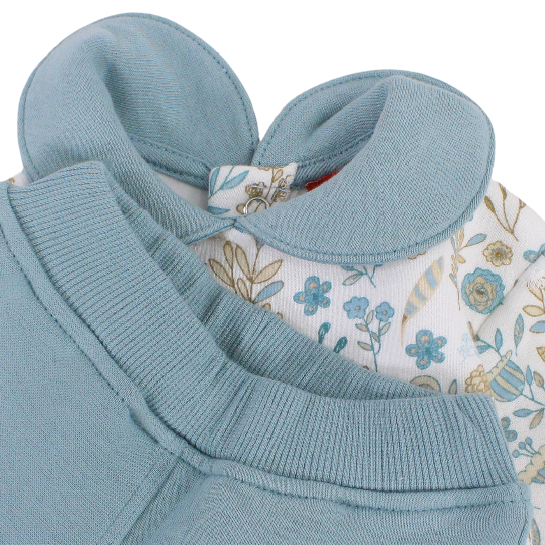 Baby Girls Cotton Pajama – Off-White & Mint with Flowers Print
