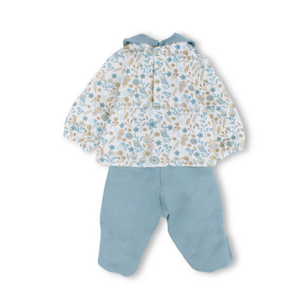 Baby Girls Cotton Pajama – Off-White & Mint with Flowers Print