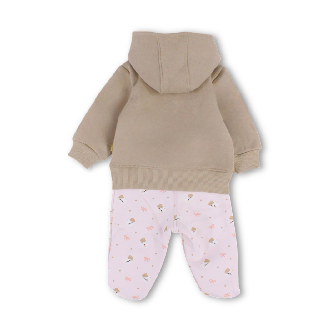 Baby Girls Cotton Hooded Pajama – Beige with Cat Design