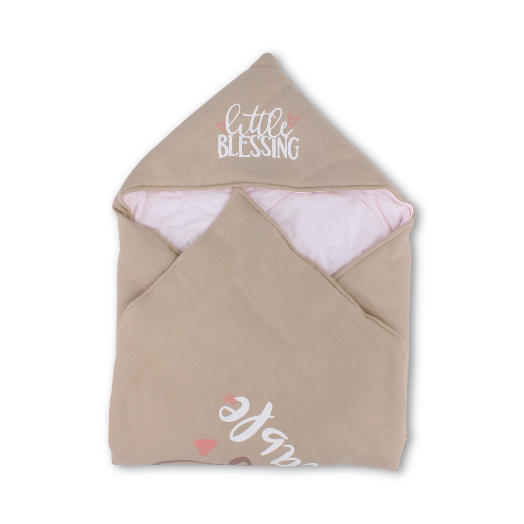 Cotton Baby Blanket – Beige with "Little Blessing" Print