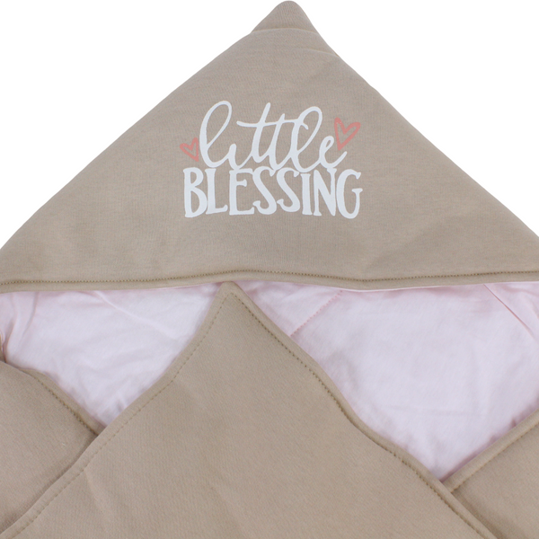 Cotton Baby Blanket – Beige with "Little Blessing" Print