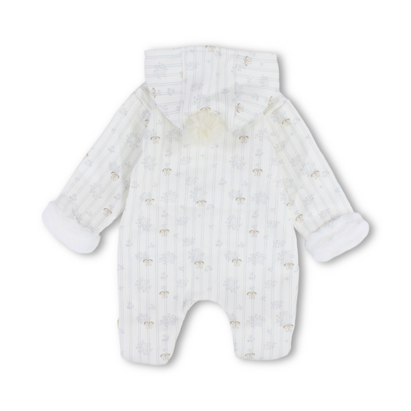 Baby Girls Cotton Hooded Onesie – Off-White with Flowers Print