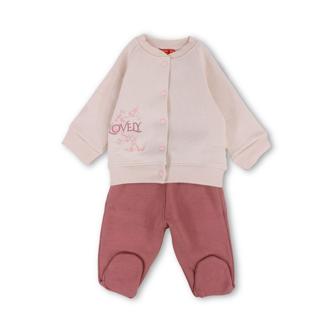 Baby Girls Cotton Pajama – Pink with "Lovely" Embroidery