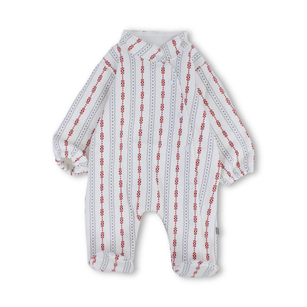 Baby Girls Cotton Baby Footie – Striped Off-White
