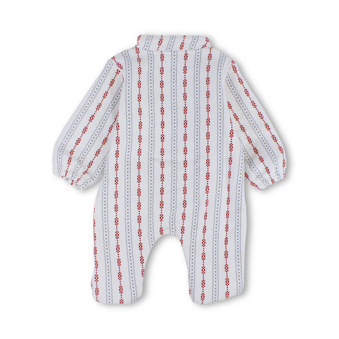 Baby Girls Cotton Baby Footie – Striped Off-White