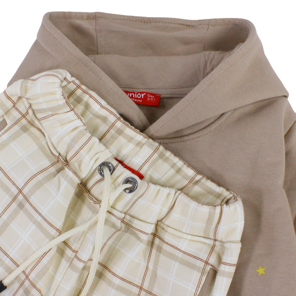Boys Cotton Hooded Pajama – Camel with Bear Face Print