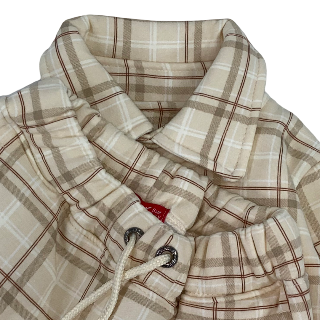 Boys Cotton Pajama – Checkered Beige "Hello Bear" Print