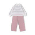Girls Cotton Pajama – Striped Off-White & Pink