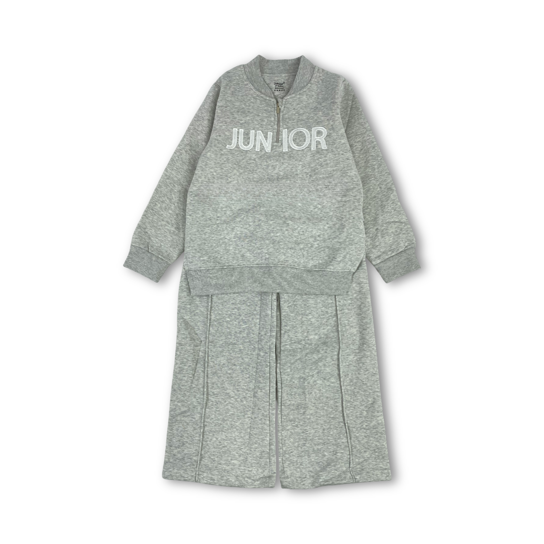 Girls Cotton Hooded Pajama – Grey "Junior" Embroidery