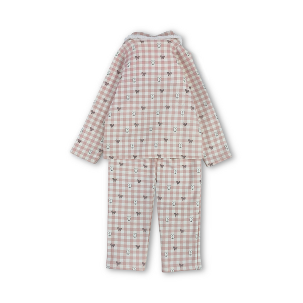 Girls Cotton Pajama – Checkered Pink with Bunny Print