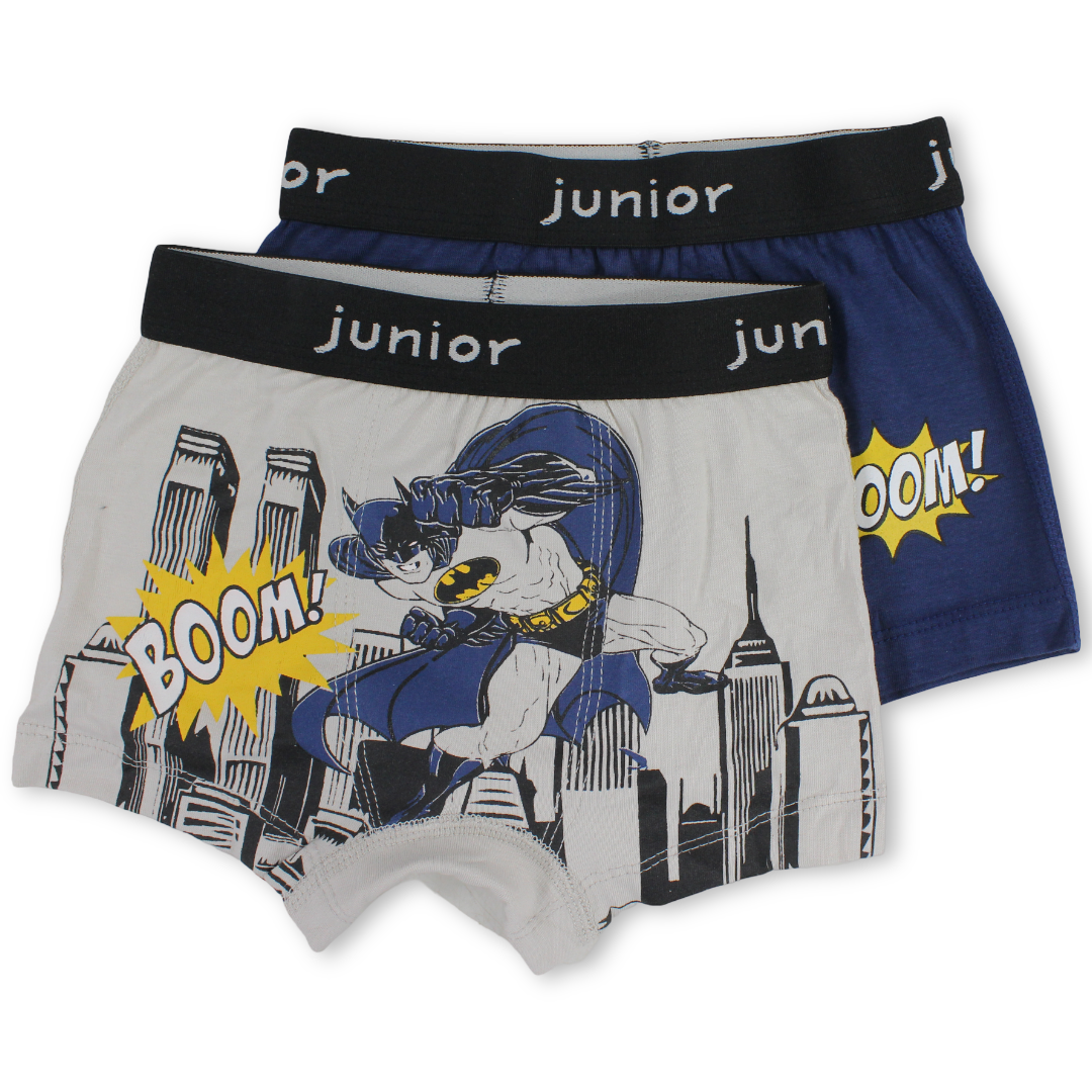 Boys Cotton Boxer Shorts – Navy & Grey with Batman Print (Pack Of 2)
