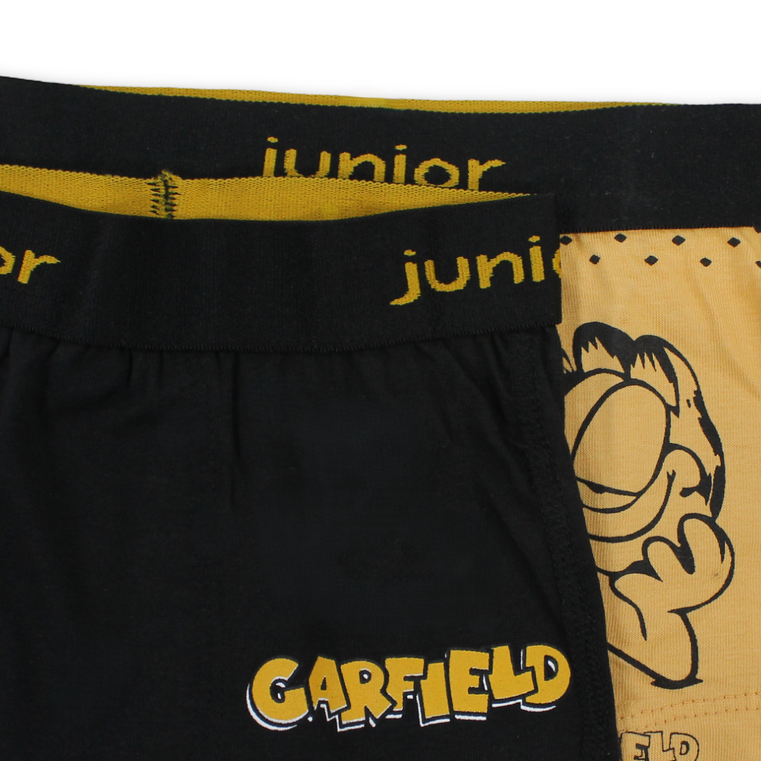 Boys Cotton Boxer Shorts – Yellow & Black with Garfield Print (Pack Of 2)
