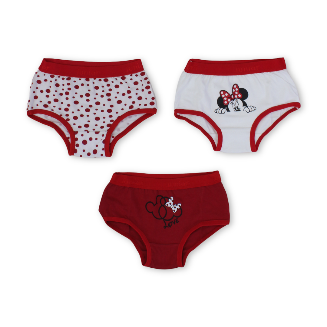 Girls Cotton Panties Red with Minnie Mouse Design –  Pack of 3