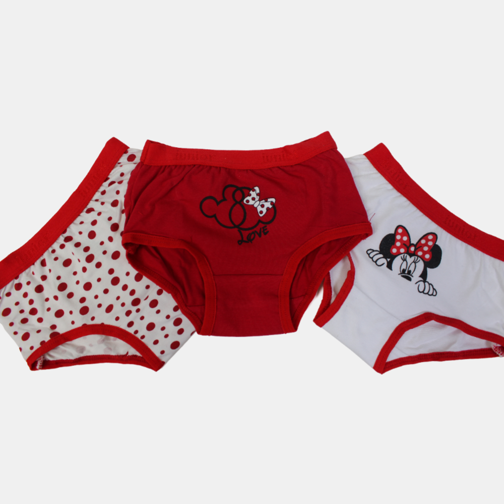 Girls Cotton Panties – Red Minnie Mouse Design (Pack of 3)