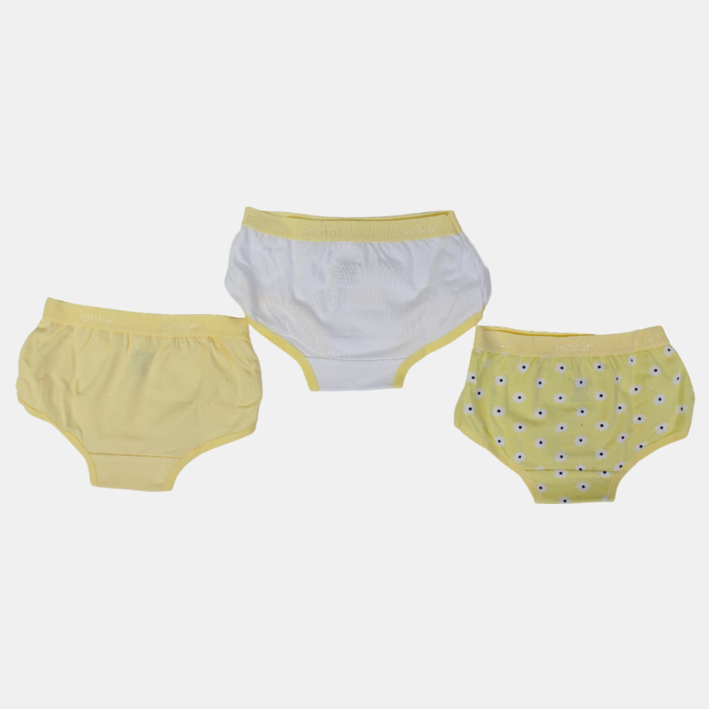 Girls' Cotton Panties – Yellow Floral Design (Pack of 3)