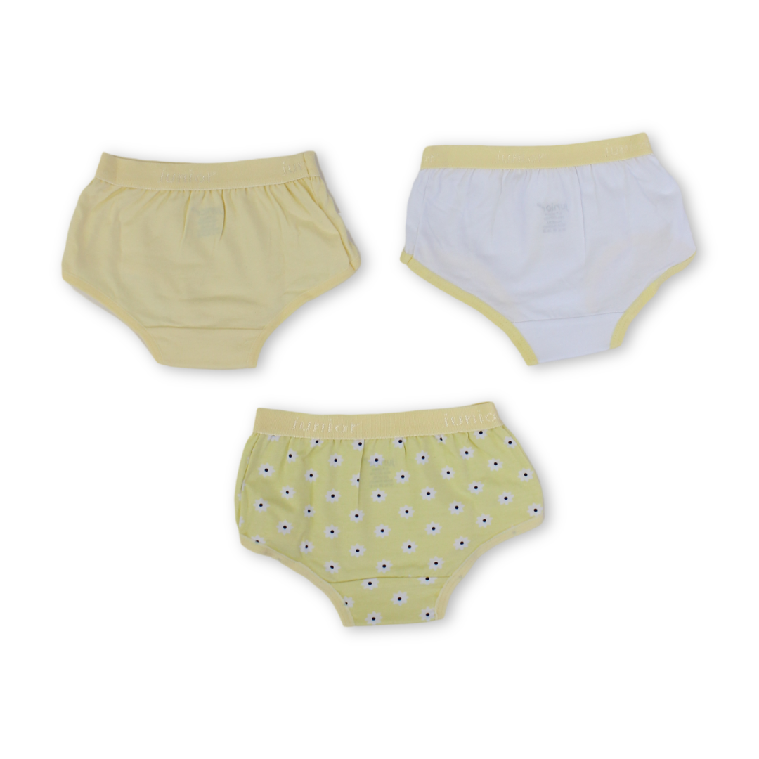Girls Cotton Panties Yellow Floral Design – Pack of 3