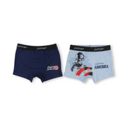 Boys Cotton Boxer Shorts – Navy & Baby Blue with Captain America Print (Pack Of 2)