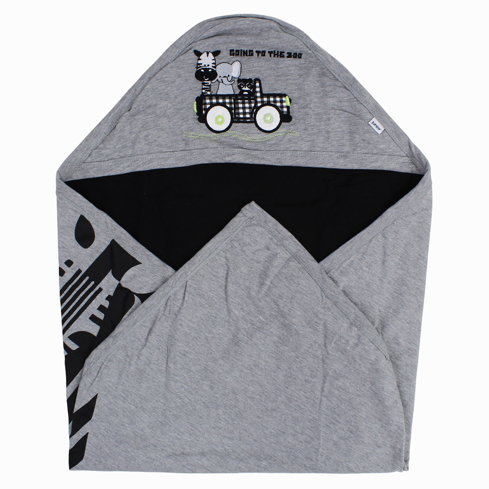 Cotton Baby Blanket – Grey/Black with Riding Animals Design